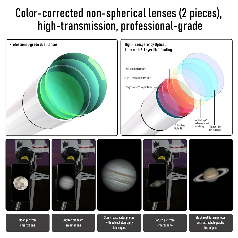Telescopio, 100mm Apertura 900mm FL con Sistema StarFinding para iOS y Android... Foto 2 de 4