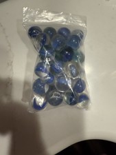 VTG Ribbon Cats Eye Glass Blue Marbles