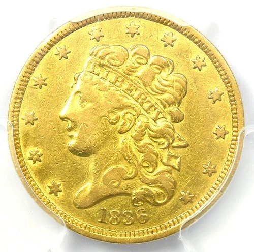 1836 Classic Gold Half Eagle $5 Coin - Certified PCGS XF Details (EF) - Rare!