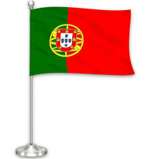 Portugal Portuguese Deluxe Desk Flag Set 8.5x5.5 In Printed 300D