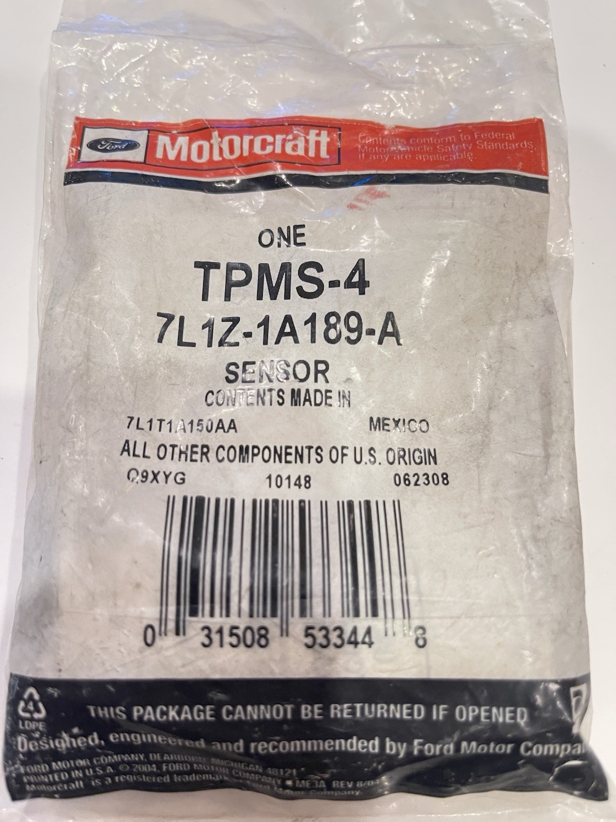 Ford Motorcraft NEW Genuine Tire Pressure Sensor 7L1Z-1A189-A / TPMS-4 Unopened