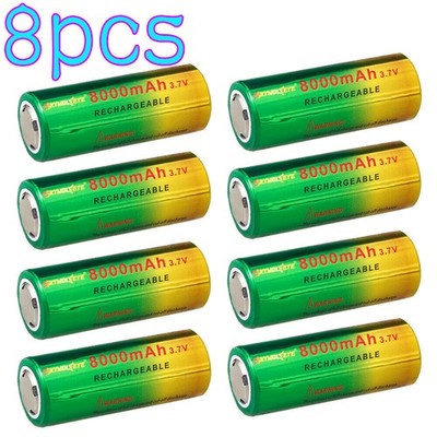 8pcs Skywolfeye 26650 Battery 3.7V Rechargeable Batteries Cell