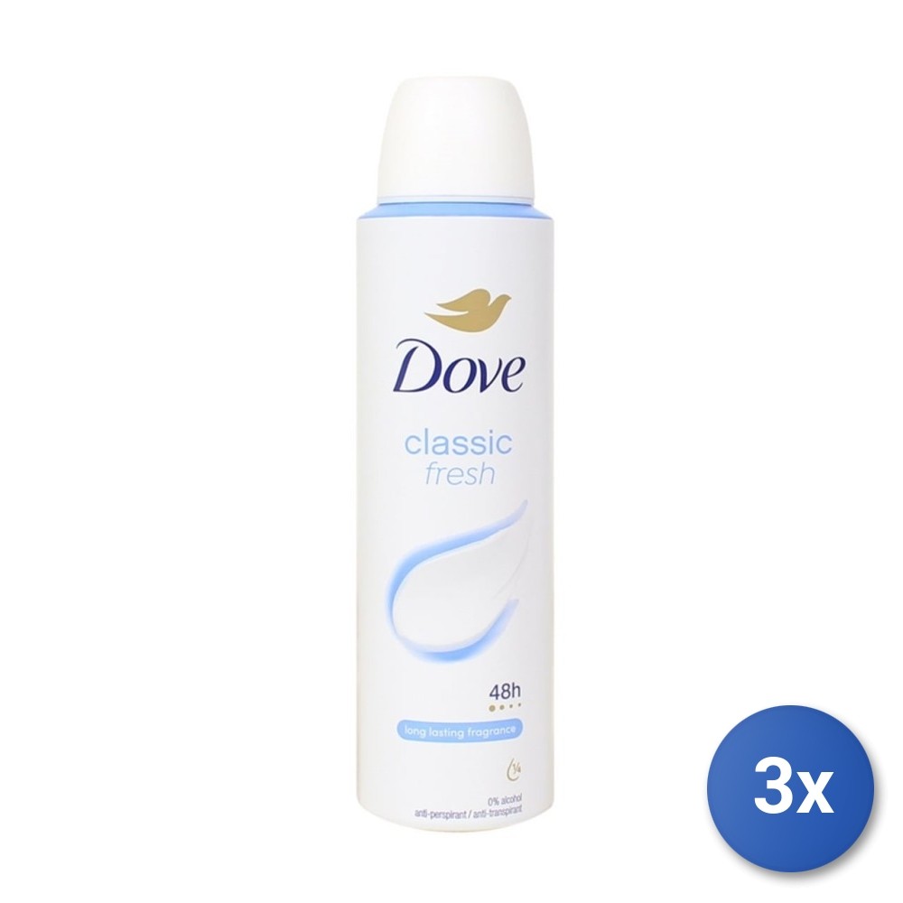 3X Dove Deodorant Spray 150 ML. Classic