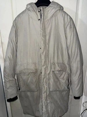 Zara Man Mens Medium Grey/Ivory/Stone Coat Quilted Heavy Parka Jacket - Image 1 of 3