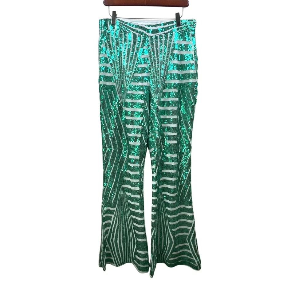Pantalones De Colección Para Mujer Talla L Campana Parte Inferior Lentejuelas Disco Glamour Boho Hippie Festival Foto 2 de 4