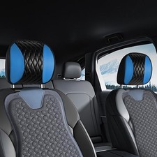 2PCS Car Headrest Cover, Soft Breathable Leather Cars Front Seat Head Blue