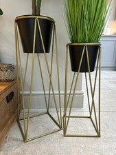Black Plant Pot Stand Gold Frame Home Garden Decor Gift Set Of 2 Sizes Flower