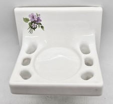 Vintage White Porcelain Floral Bathroom Wall Mount Toothbrush Cup Holder