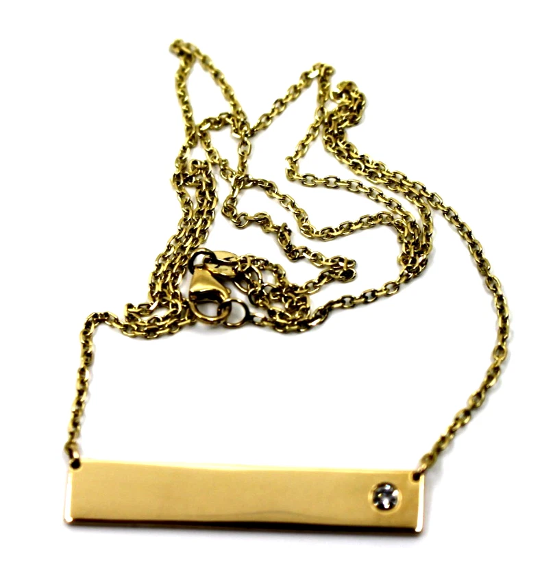 Delicada etiqueta de barra de oro amarillo macizo de 14 K con collar colgante de diamantes de 17,5" pulgadas Foto 2 de 4