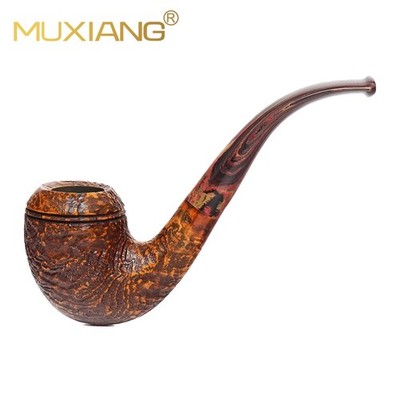 MUXIANG Briar Rhodesian Pipe Sandblasted Wooden Bulldog Pipe 3mm Vulcanite Stem