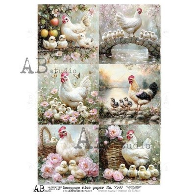 Spring Chickens #7597 | A4 Rice Paper for Decoupage | AB Studios