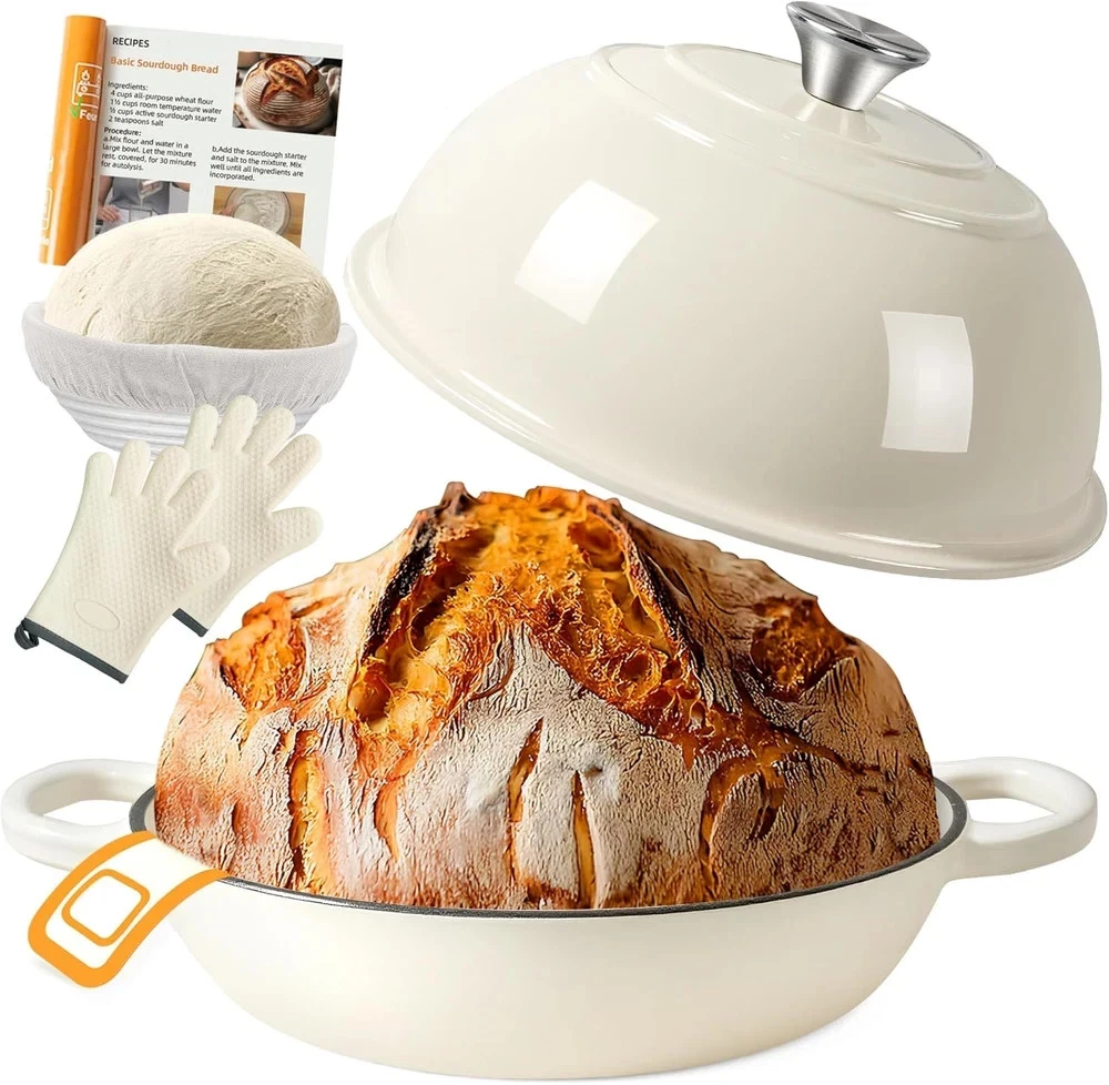 6QT Enameled Cast Iron Dutch Oven for Bread Baking with Accessories