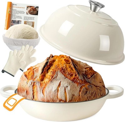 6QT Enameled Cast Iron Dutch Oven for Bread Baking with Accessories