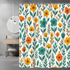 Floral Shower Curtain with Colorful Flowers - Waterproof Fabric Design