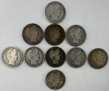 Ten Barber Silver Half Dollar 10 Coin Lot Assorted Common Dates Circulated 50c