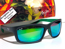Maui Jim KANAIO COAST Matte Black POLARIZED Maui Green GLASS Sunglass GM766-02
