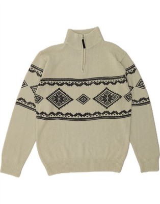 VINTAGE Herren Zip Neck Pullover Pulli XL beige Fair Isle Polyacryl DW03