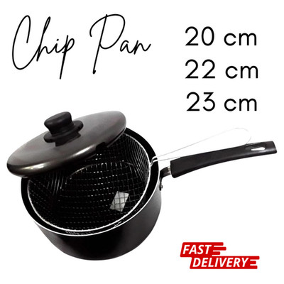 Chip Pan Non Stick 3pcs Deep Fat Fryer Basket Pot +Lid Master Cook Saucepan