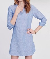 UNTUCKit Constantia Shirt Dress Womens Size 14 Blue Striped Linen NWT Restort