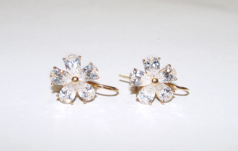 PENDIENTES COLGANTES ORO AMARILLO 14K CIRCONITA FLOR 3.79G DIAMONIQUE DQ Foto 3 de 4