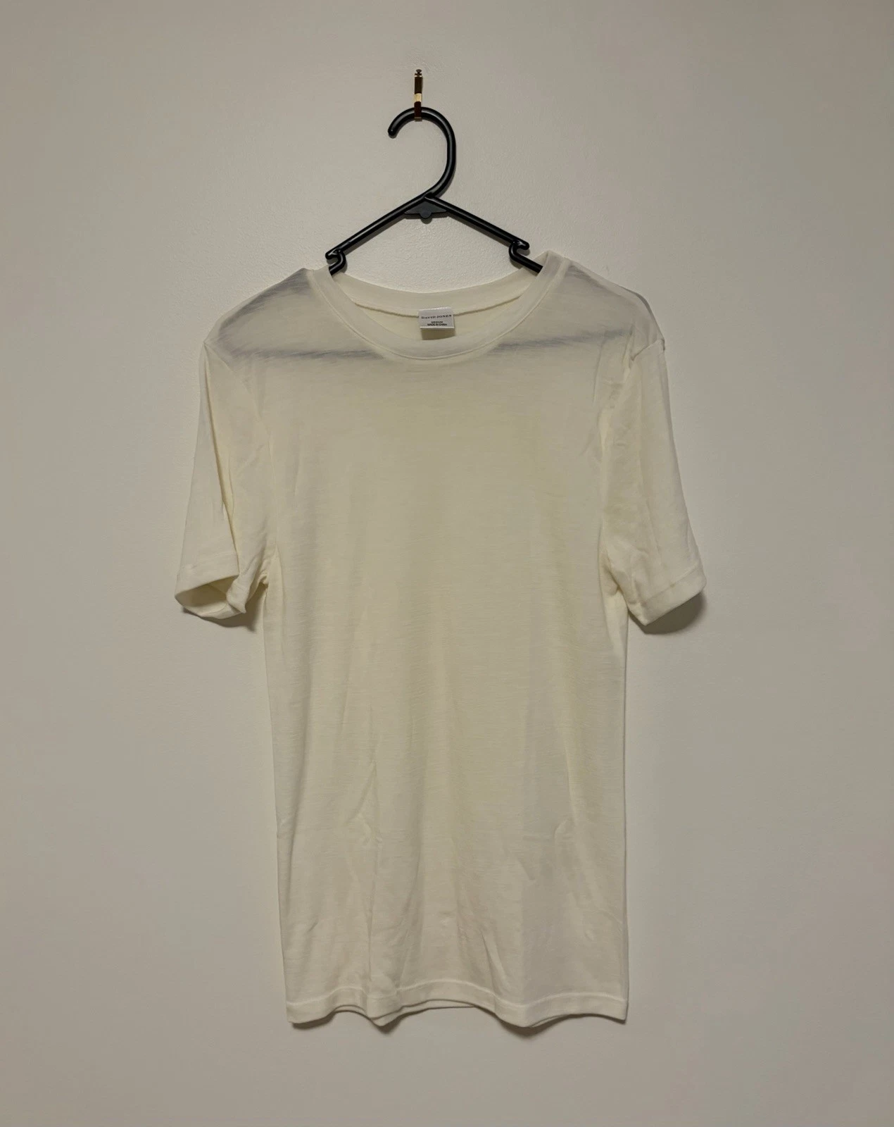 David Jones Cream 100% Wool Short Sleeve Knit Base Layer Thermal Top, Size M