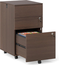 Lockable 3-Drawer File Cabinet on Wheels, Mobile Printer Stand, Brown