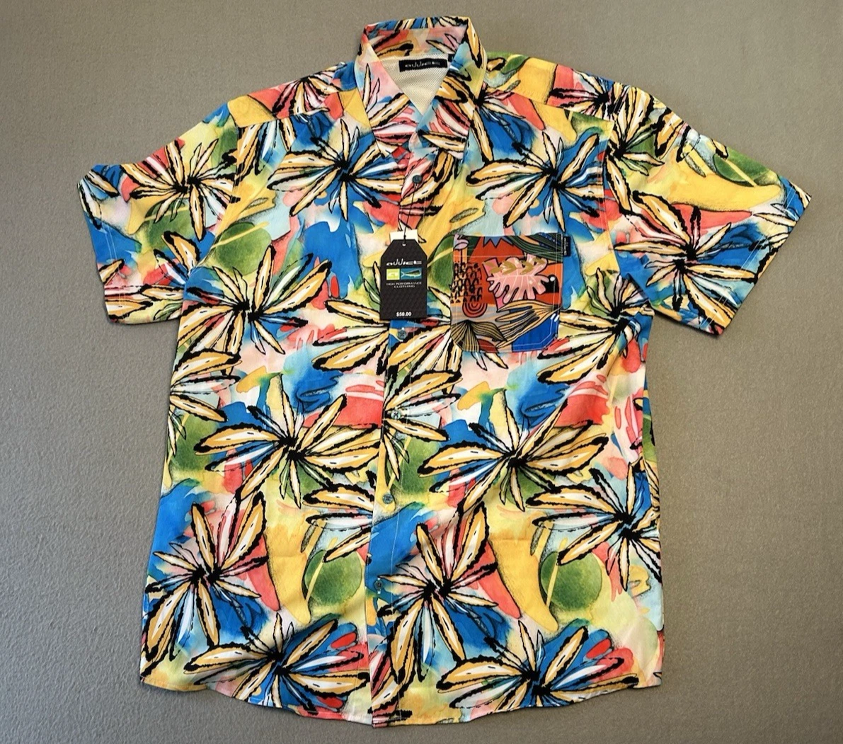 Addict High Performance Men's Vented Hawaiian Fishing Shirt Short Sleeve Size L