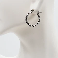 Modern Spiral Rope Twist Small Hoop Shiny Silver Tone Stainless Pierced Earrings