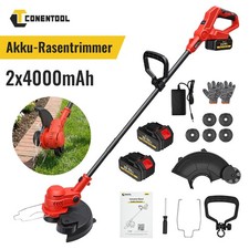 Produktbild - 1200W Rasentrimmer Trimmer Motorsense Akku Grasschneider Freischneider + 2x4.0Ah