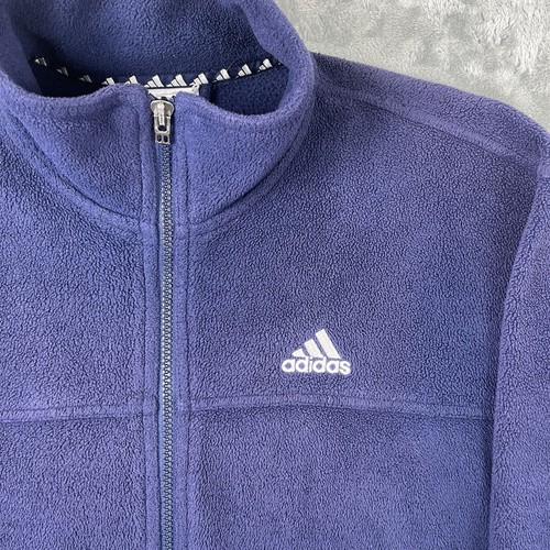 Adidas Fleece Jacket Men’s Large Blue Navy Zip Up Jumper Vintage 90s Trefoil - Picture 2 of 6