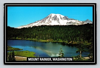 Vintage 1983 Mount Rainier Washington Postcard Reflection Lake Snow-Capped Peak