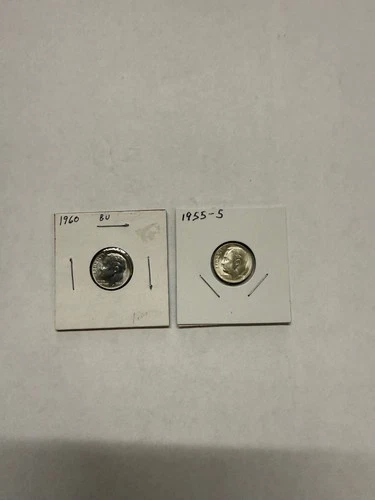 Silver Roosevelt Dimes (X2) 1960 & 1955-S UNC