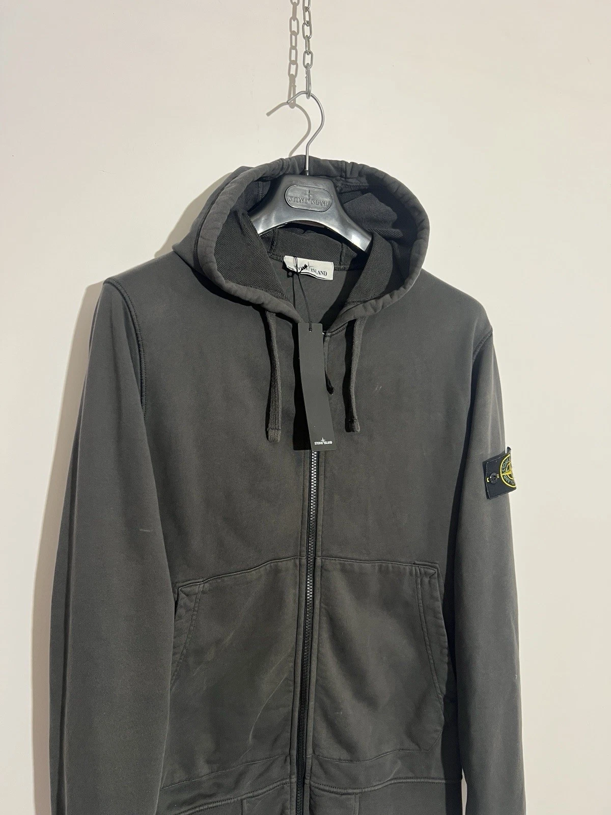 Anthracite Grey Stone Island Hoodie With Zip Closure