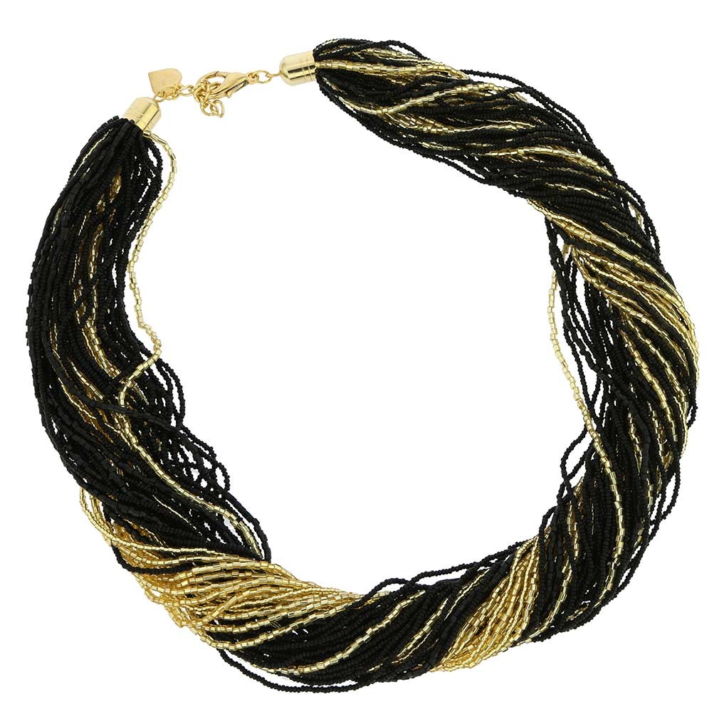 GlassOfVenice Murano Glass Dogaressa 48 Strand Necklace - Gold and Black