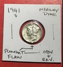 ERROR 1941S US Mercury SILVER Dime "San Francisco" Mint! LARGE PLANCHET FLAW!