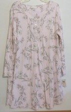 NWT MISS ELAINE LONG SLEEVE, SHORT NIGHTGOWN- 2X-PINK/GRAY- 65-SOFT COTTON BLEND