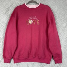 Vtg Grandma Novelty Sweatshirt Women Large Pink Love Embroidered Crew Valentines
