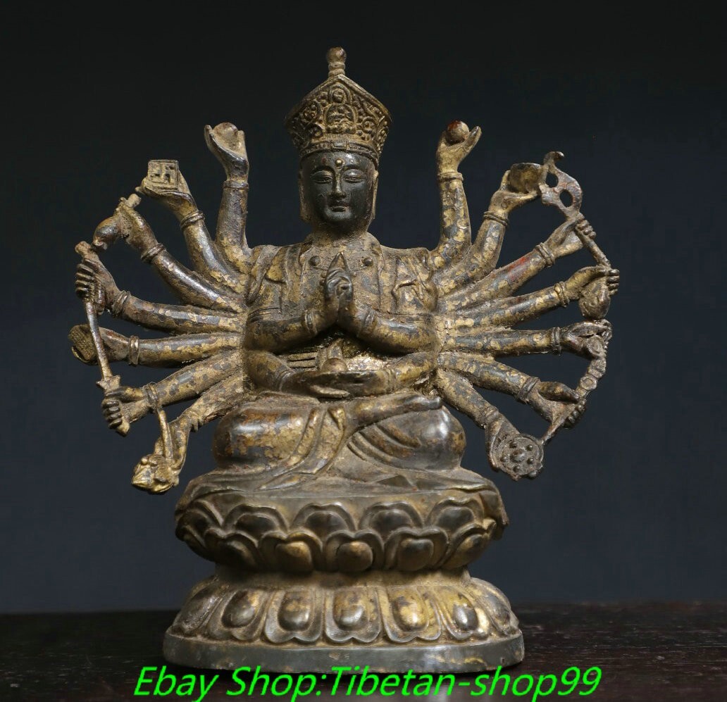 7'' Old Tibet Tibetan Bronze Gilt 18 Hands Maha Cundi Mother Buddha Statue