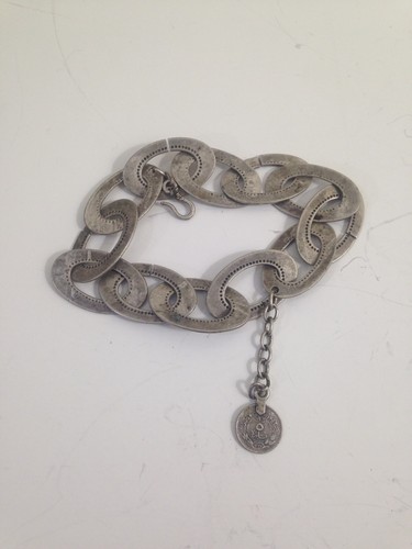 Vintage Turkish taki bracelet Pewter links retro mcm gypsy goth silver tone