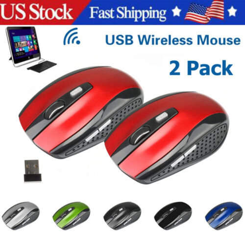 2 Wireless Optical Mouse Mice 2.4GHz USB Receiver For Laptop PC Computer DPI USA - Afbeelding 1 van 11