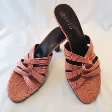 Franco Sarto Slide Heels Women's 8 M Salmon Leather Snakeskin Pattern Crisscross