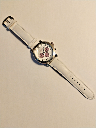 Ladies Coach Chronograph Style Watch White Leather Band w/ box and book New Batt - Picture 2 of 13