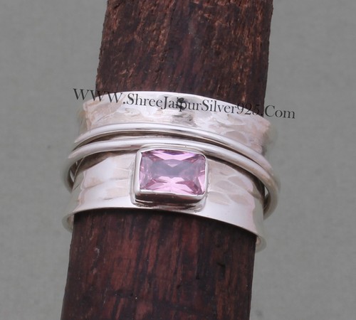 Pink Zircon Spinner Ring-925 Sterling Solid Silver Spinner Ring-Silver Jewelry - 第 2/7 張圖片