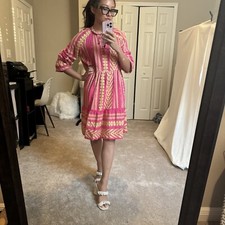 Maeve Anthropologie Dress Women XS Dominique Tassel Tribal Pockets Pink Boho