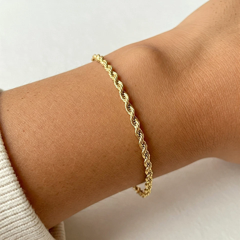 14K Real Solid Yellow Gold 2mm 3mm 4mm 5mm Rope Chain Italian Bracelet 7" 7.5" - Image 4 of 4