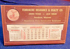 1957 Fennimore Insurance & Realty Desktop Calendar Wisconsin Hartford Fire