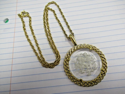 Vintage Crown Trifari Costume Jewelry Necklace & Glass Children Pendant Necklace