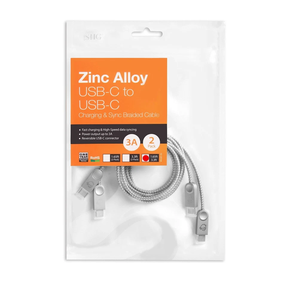 SIIG Zinc Alloy USB-C to USB-C Charging & Sync Cable - 1.65ft & 3.3ft (2-Pack) - Image 4 of 4