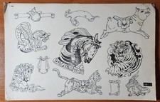 ORIGINAL Vintage 1980's Shop Used Tattoo Flash Production Sheet, Horse, 11X17