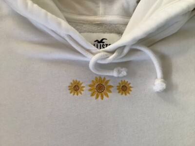 HOLLISTER white fleece hoody pullover sweatshirt daisy sunflower pocket S  womens